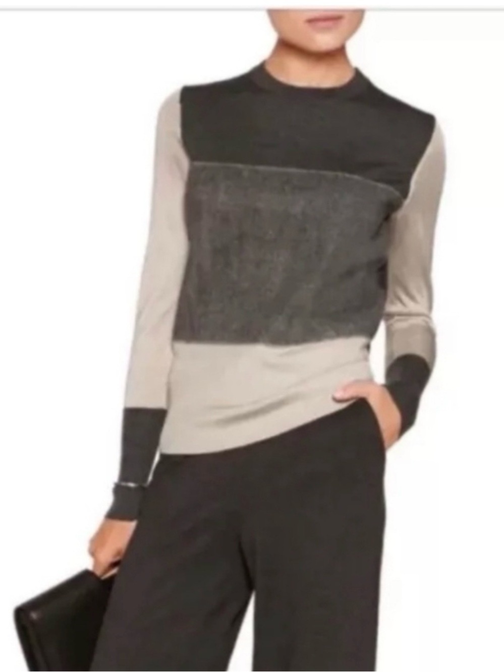 rag & bone Marissa Merino Wool Color Block Thin Knit Sweater
Ivory Black Crew